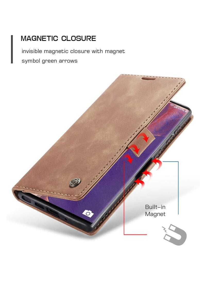 CaseMe Phone Case Luxury PU Leather Design 013 Flip Cover Card Slot Holder Cover For Samsung Galaxy Note 20 (Brown)  - Image 2