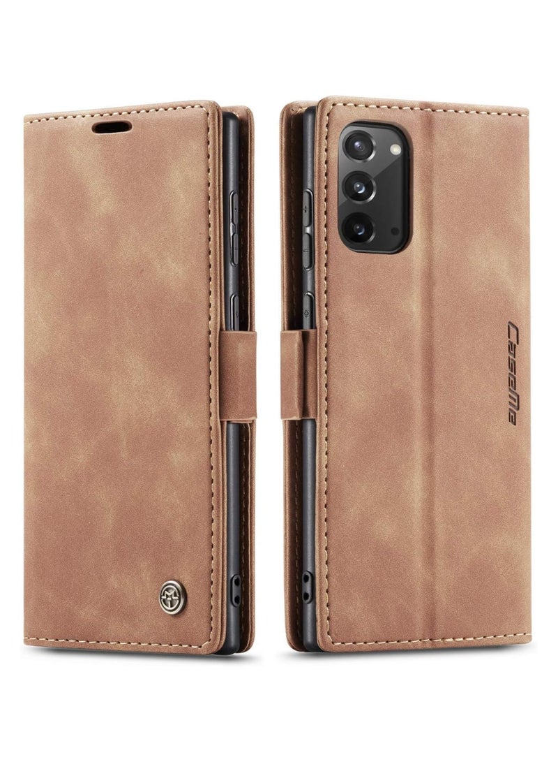 CaseMe Phone Case Luxury PU Leather Design 013 Flip Cover Card Slot Holder Cover For Samsung Galaxy Note 20 (Brown)  - Image 3