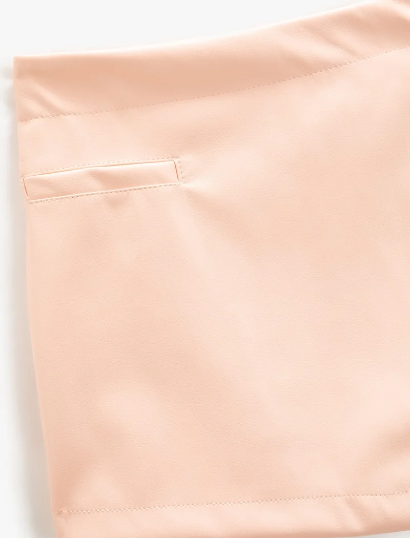 KOTON Mini Skirt Leather Look Double Breasted Symmetrical Cut