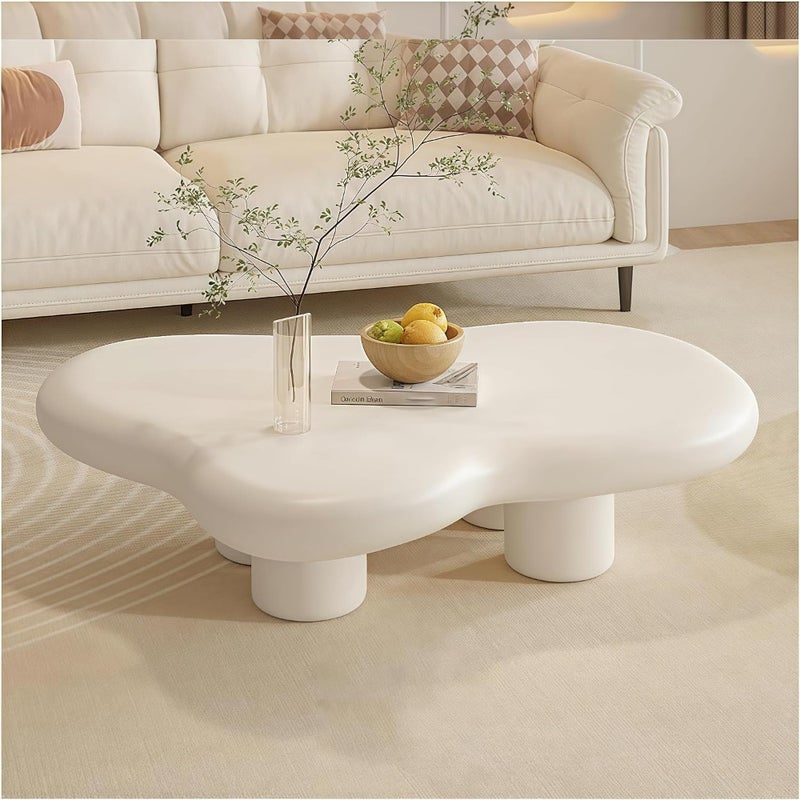 Cloud Coffee Table, 39.4 In Cream White Irregular Shape Accent Table with 4 Sturdy Legs, Modern Minimalist Side Table for Living Room and Bedroom, E1 Eco Board, Quick Assembly and Easy Clean - Image 1