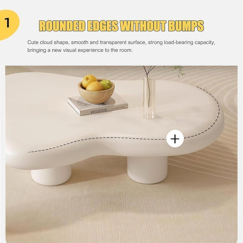 Cloud Coffee Table, 39.4 In Cream White Irregular Shape Accent Table with 4 Sturdy Legs, Modern Minimalist Side Table for Living Room and Bedroom, E1 Eco Board, Quick Assembly and Easy Clean - Image 2