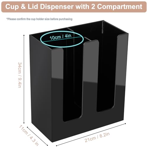 MYITYARD Coffee Cup Holder Cup and Lid Organizer fits 5 to 16 oz Disposable Paper Plastic Cups Cup Dispenser Countertop Acrylic Cup Storage for Home Kitchen Office 2 Compartment - Image 3