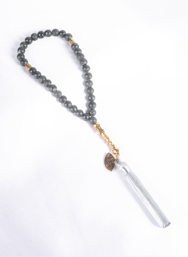 ذا بلاك بيرل اكسسوريز سبحة من حجر المرمر  الأسود الرمادي  من 33 حبة - Image 1