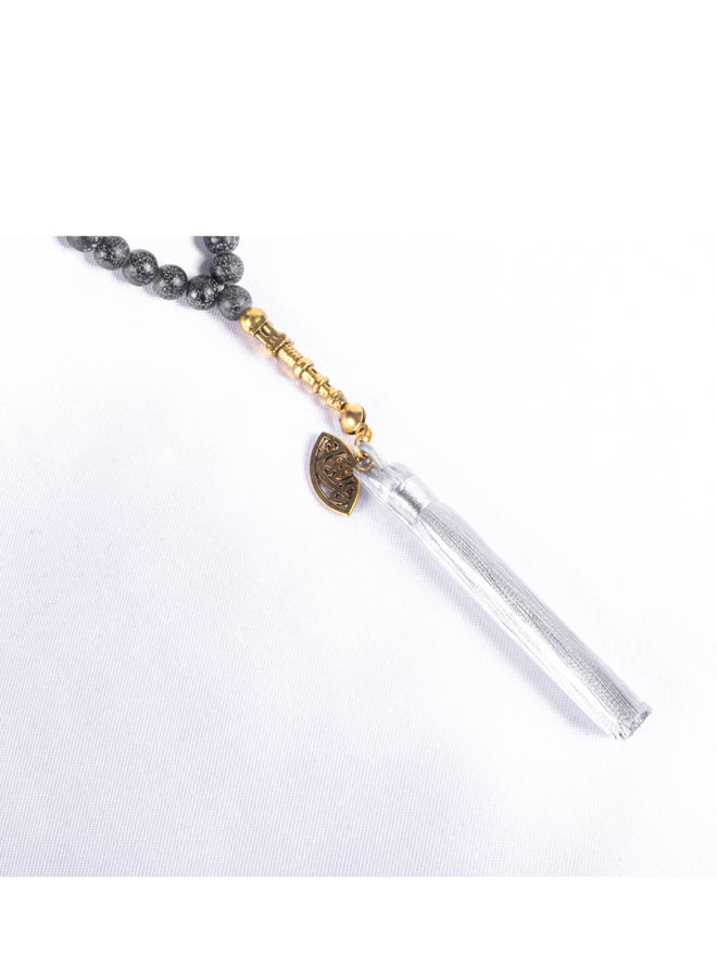 ذا بلاك بيرل اكسسوريز سبحة من حجر المرمر  الأسود الرمادي  من 33 حبة - Image 2