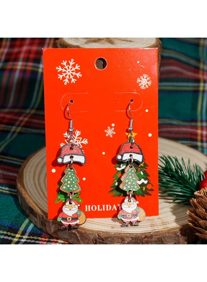 FOLAI Women’s Wood Santa & Christmas Tree Earrings – Holiday Jewelry & Best Christmas Gift - Image 1