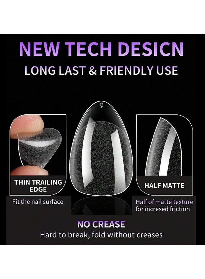 240 قطعة أظافر جاهزة للضغط، مستطيلة قصيرة ولوزية قصيرة، أطراف أظافر جل ناعمة، نصف مطفية بتصميم فرنسي شفاف جاهز للضغط للأعمال اليدوية والصالون، 12 مقاس، تمديد الأظافر، لوزية قصيرة لتطويل الأظافر - Image 2