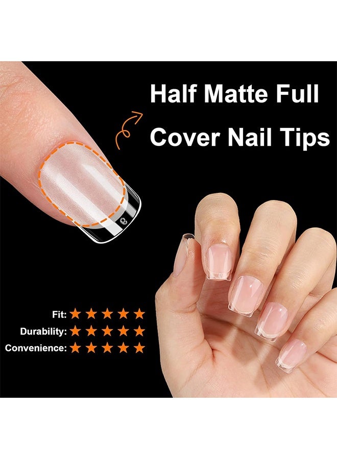 240 قطعة أظافر جاهزة للضغط، مستطيلة قصيرة ولوزية قصيرة، أطراف أظافر جل ناعمة، نصف مطفية بتصميم فرنسي شفاف جاهز للضغط للأعمال اليدوية والصالون، 12 مقاس، تمديد الأظافر، لوزية قصيرة لتطويل الأظافر - Image 5