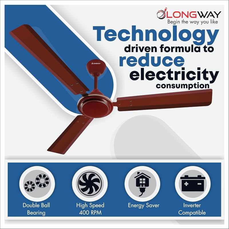 Longway Nexa 1200mm48 inch High Speed Antidust Decorative 5 Star Rated Ceiling Fan 400 RPM with 3 Year Warranty Brown Pack of 2 - Image 3