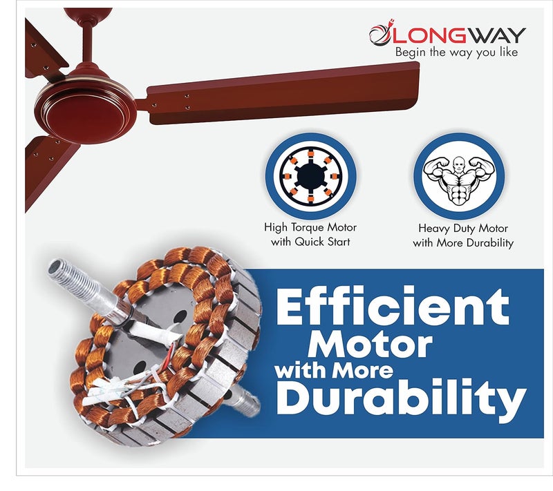 Longway Nexa 1200mm48 inch High Speed Antidust Decorative 5 Star Rated Ceiling Fan 400 RPM with 3 Year Warranty Brown Pack of 2 - Image 4