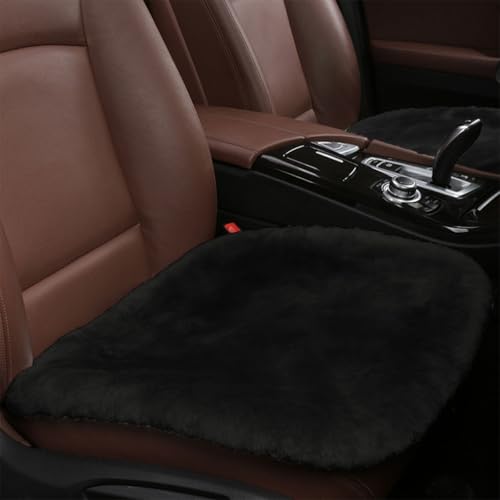 LHDOS Sheepskin Car Seat Cushion Soft Comfort Winter Driver Seat Cover Fluffy Faux Fur Front Seat Pad Car Seat Protector Pad for Office Chair Universal Interior Accessory for Car SUV Truck Black - Image 1