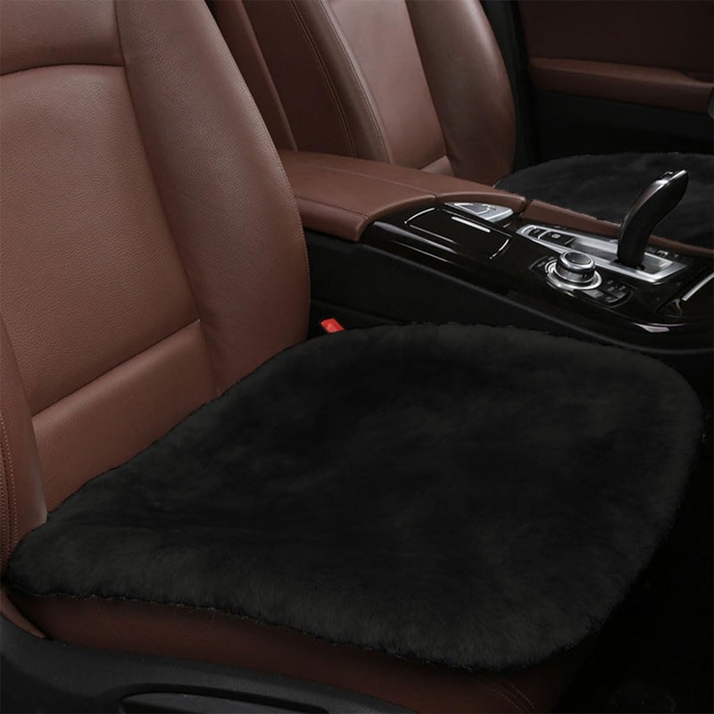 LHDOS Sheepskin Car Seat Cushion Soft Comfort Winter Driver Seat Cover Fluffy Faux Fur Front Seat Pad Car Seat Protector Pad for Office Chair Universal Interior Accessory for Car SUV Truck Black - Image 3
