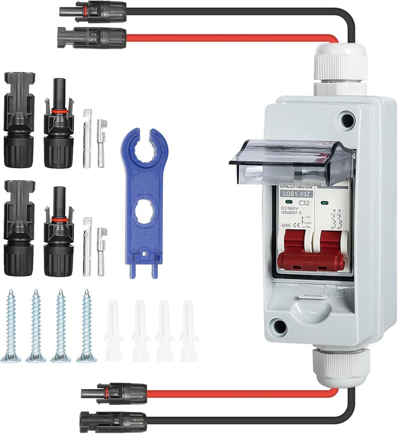 جايدشاي Solar Photovoltaic Combiner Box, Waterproof IP66 with 500V 32A Protection Circuit Breaker 1 in 1 Output 1 Chain PV DC Isolation Switch Photovoltaic Junction Box - Image 1