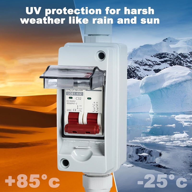 جايدشاي Solar Photovoltaic Combiner Box, Waterproof IP66 with 500V 32A Protection Circuit Breaker 1 in 1 Output 1 Chain PV DC Isolation Switch Photovoltaic Junction Box - Image 3