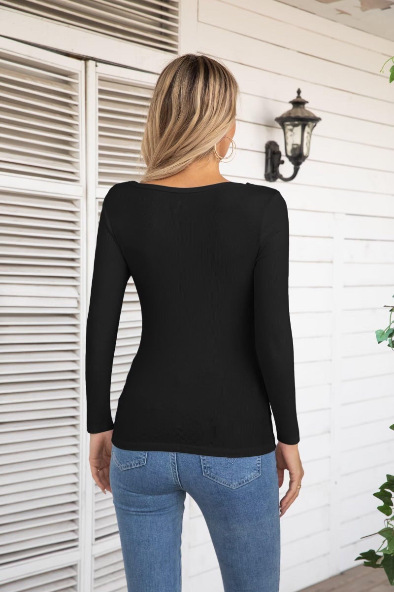 VICHYIE Long Sleeve Shirts for Women Cutout Tops Ribbed Slim Fitted Fashion Fall Clothes One Piece Pullover Tee Tshirts Black XL - Image 4