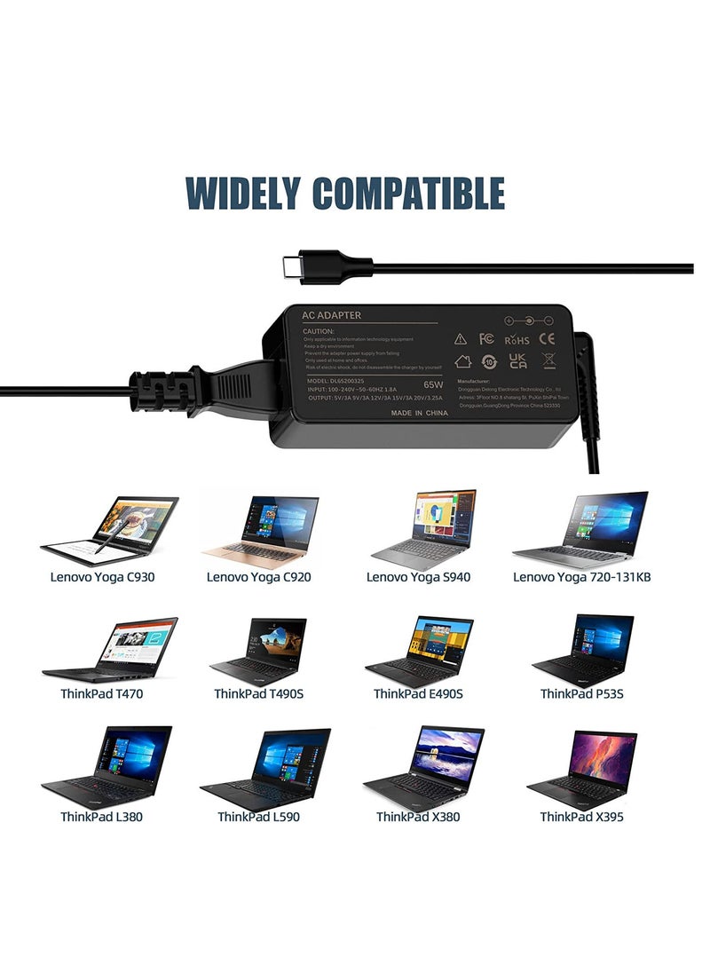 65W USB C Laptop Charger for Dell Latitude 5410 5420 7420 7310 7210 7320 7410 9410 9510 5520 5320 2-in-1, XPS 13-9365 2-in-1 13-9370 13-9380 13-9300 Type C Power Adapter for other Type C Device