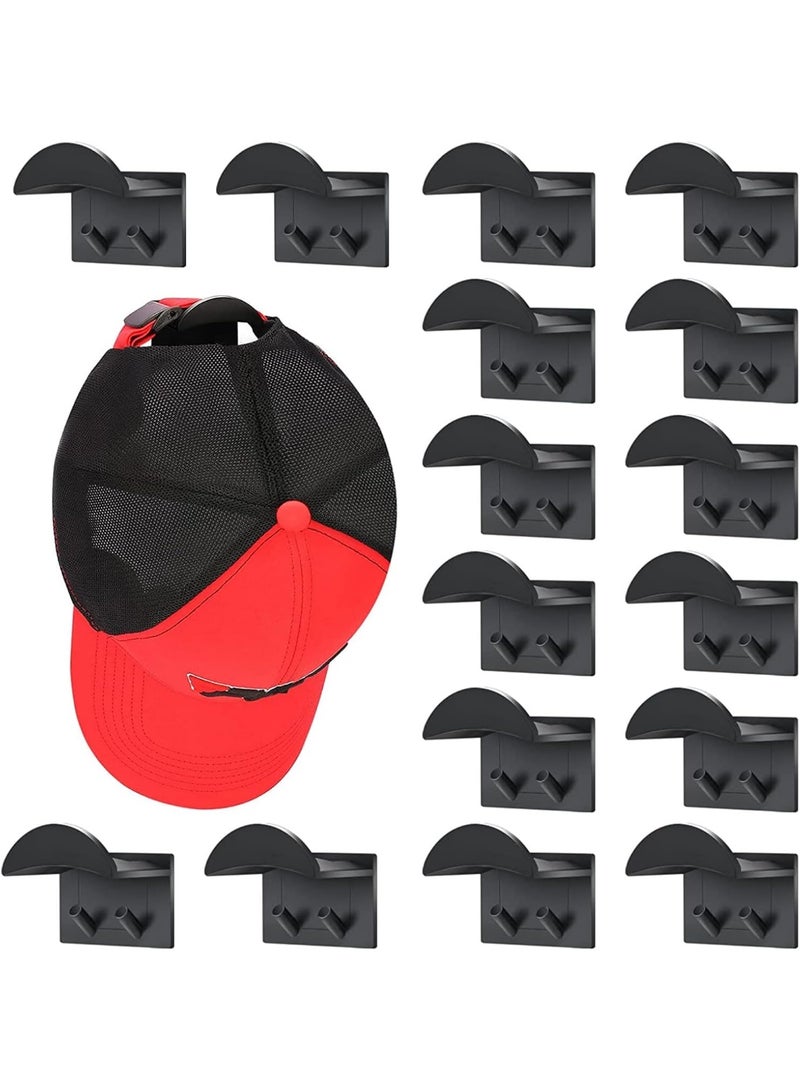 Meetion 16 PCS Adhesive Hat Hooks for Wall，Upgraded Hat Holder Hat Hangers，Hat Hook for Baseball Caps，No Drilling，Strong Hat Hooks for Ear Headbands（Black)  - Image 1