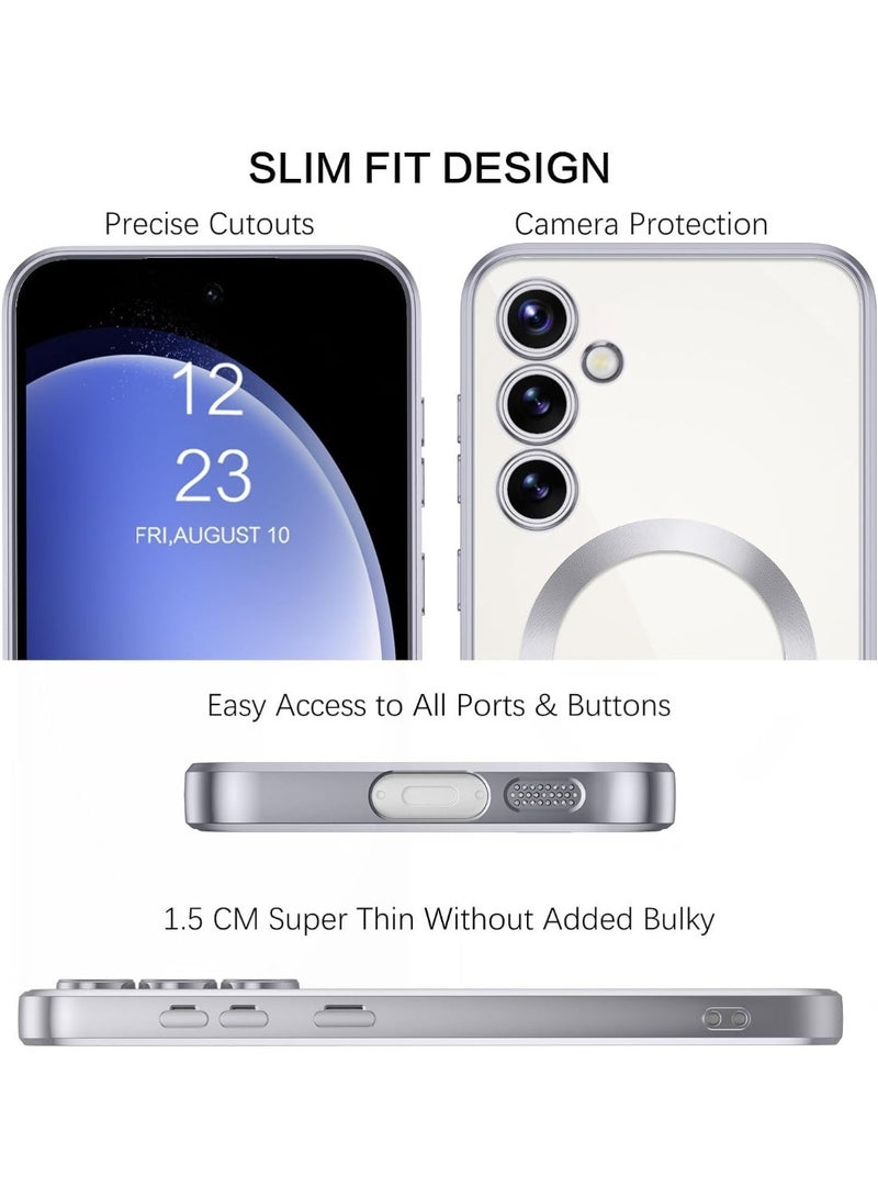 جراب مغناطيسي شفاف لهاتف سامسونج جالاكسي S25 FE مع واقي عدسة الكاميرا، متوافق مع ماج سيف، مصنوع من مادة TPU ناعمة مطلية بالكهرباء، مقاوم للصدمات والخدوش. - Image 2