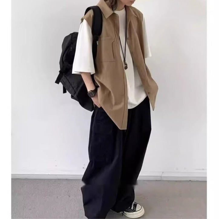 Summer Japanese Style Retro Fake Two-Piece Workwear Short-Sleeved Shirts For Men And Women Cityboy Loose Boyish Couple Shirts - Image 3