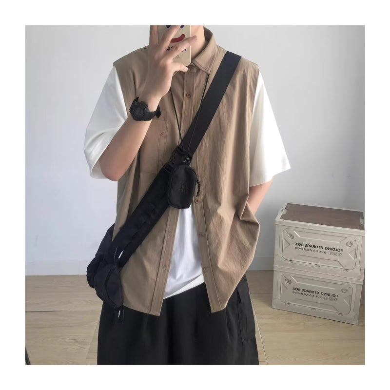 Summer Japanese Style Retro Fake Two-Piece Workwear Short-Sleeved Shirts For Men And Women Cityboy Loose Boyish Couple Shirts - Image 5