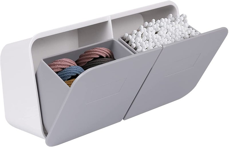 HOUSE OF QUIRK House of Quirk Ear Swab Holder Wall Mounted for Cotton Swabs Cotton Ball 10 Oz Qtip Dispenser for Bathroom Storage Organization Makeup Organizer Grey  - Image 1