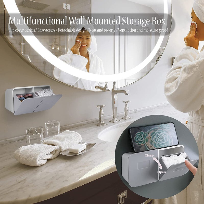 HOUSE OF QUIRK House of Quirk Ear Swab Holder Wall Mounted for Cotton Swabs Cotton Ball 10 Oz Qtip Dispenser for Bathroom Storage Organization Makeup Organizer Grey  - Image 4