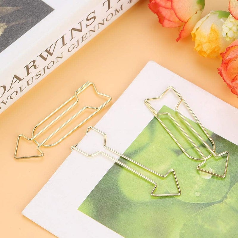 klarako Gold Paper Clips, Paperclips Bookmark Clips,12pcs Cute Paper Clip Gold Electroplating Metal Arrow Shaped Page Marker Funny Stationery Bookmark Marking Clip for Office Supplier School Student - Image 5