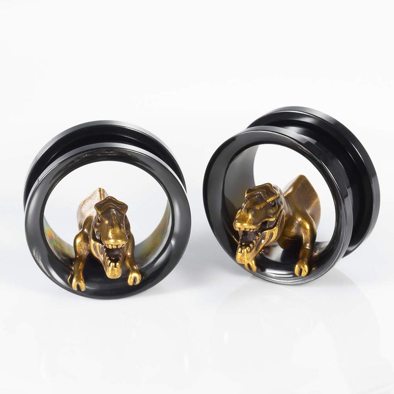 TBOSEN 2PCS Stainless Steel Dinosaur Flesh Tunnel Ear Gauge Stretcher Plug Jewelry Piercing Expander Gauges 2g - 1 inch 6mm-25mm - Image 2