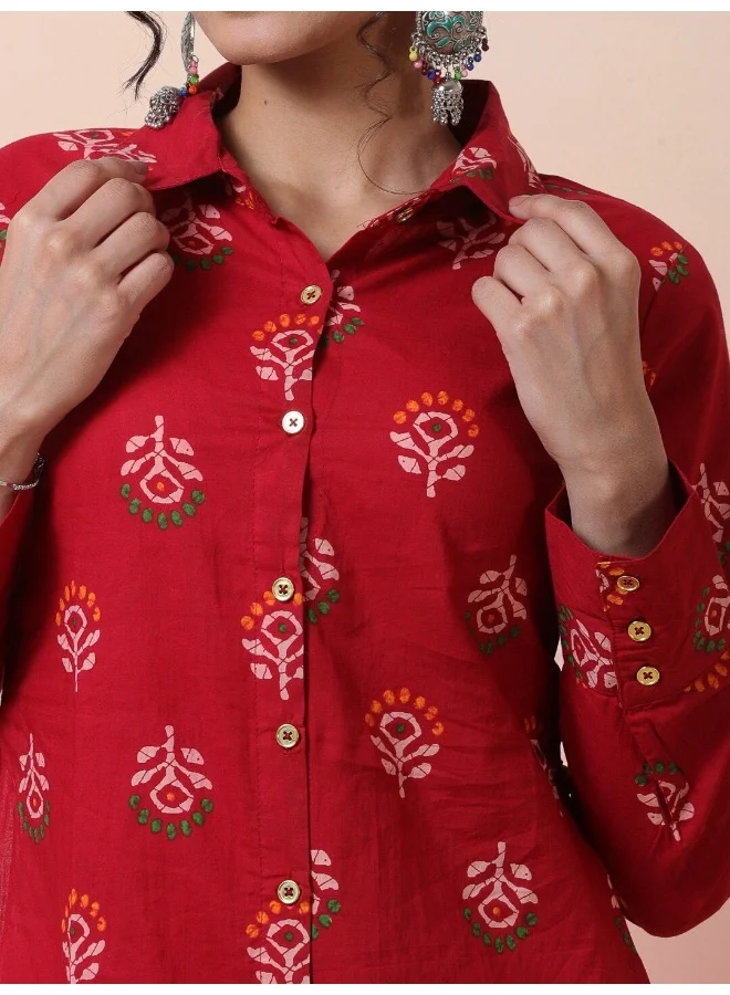 AKS Red Ethnic Motif Straight Kurta with lace details