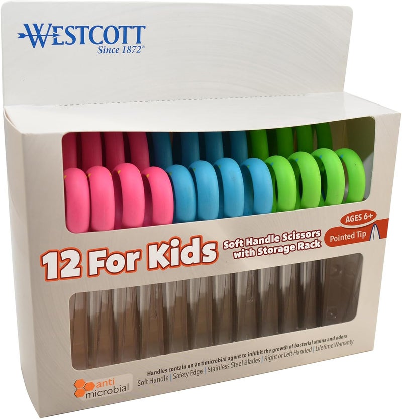 Westcott Soft Handle Kids Scissors Assorted Colors 5Inch Pointed 12 Pack 14874 - Image 1