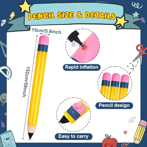 Sumind 6 Pcs 60 Inch Jumbo Inflatable Pencil School Inflatable Pool Noodles Float Pencil Giant Yellow Blow Up Balloons Classroom Decorations for Back to School Graduation Photo Prop Wall Party Favors - Image 2