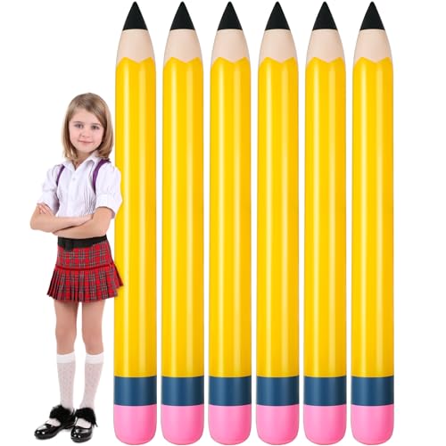 Sumind 6 Pcs 60 Inch Jumbo Inflatable Pencil School Inflatable Pool Noodles Float Pencil Giant Yellow Blow Up Balloons Classroom Decorations for Back to School Graduation Photo Prop Wall Party Favors - Image 1