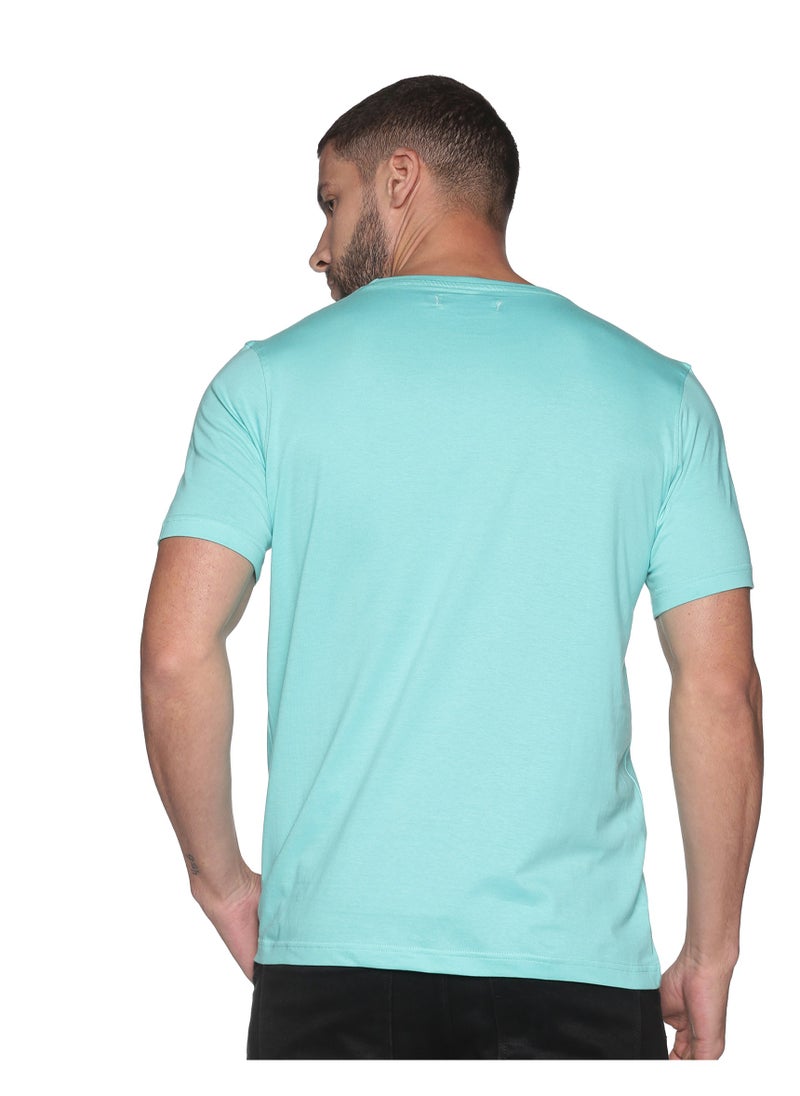 Cuts and Fit Simple and Rare Cotton Crew T-Shirt Aqua Green  - Image 3