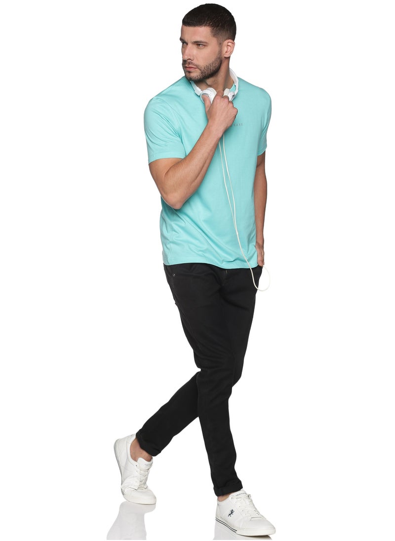 Cuts and Fit Simple and Rare Cotton Crew T-Shirt Aqua Green  - Image 4