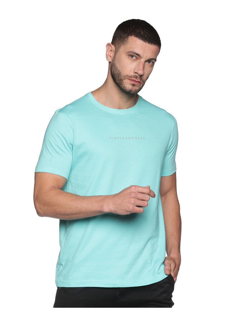 Cuts and Fit Simple and Rare Cotton Crew T-Shirt Aqua Green  - Image 1