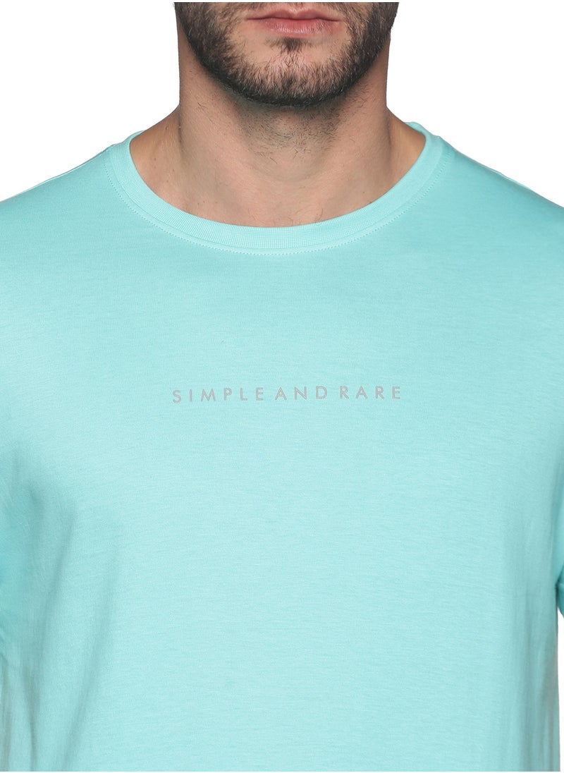Cuts and Fit Simple and Rare Cotton Crew T-Shirt Aqua Green  - Image 5