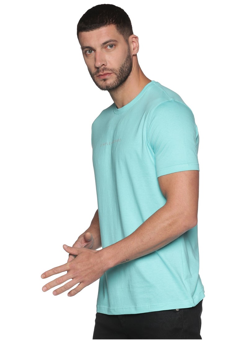 Cuts and Fit Simple and Rare Cotton Crew T-Shirt Aqua Green  - Image 2