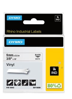 Dymo Rhino Tape 9Mmx5.5M White Vinyl, Black On White, Rhinopro, 18443, 9 Mm X 5.5 M