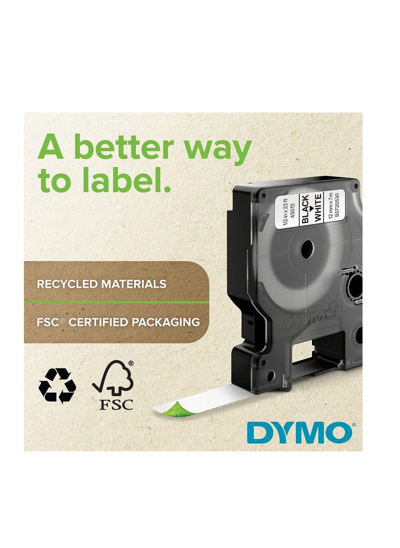 Dymo - Dymo Rhino Tape 9Mmx5.5M White Vinyl, Black On White, Rhinopro, 18443, 9 Mm X 5.5 M - Image 1