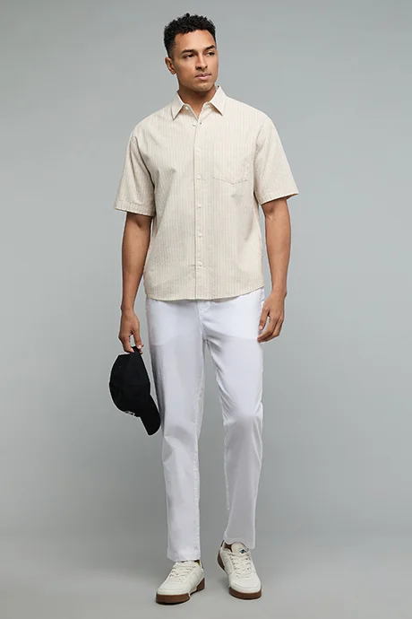 R&B Striped Shirt with Classic Collar and Short Sleeves