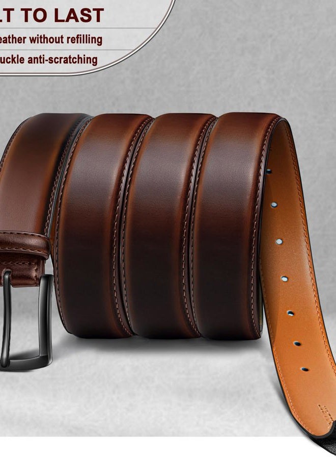 KEMISANT Men Belt 2Pack – Genuine Leather Belt for Men Dress Casual Golf Jeans 1 3/8" (Black/Coffee,38"-40" Waist Adjustable) - Image 3