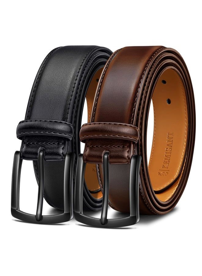 KEMISANT Men Belt 2Pack – Genuine Leather Belt for Men Dress Casual Golf Jeans 1 3/8" (Black/Coffee,38"-40" Waist Adjustable) - Image 1