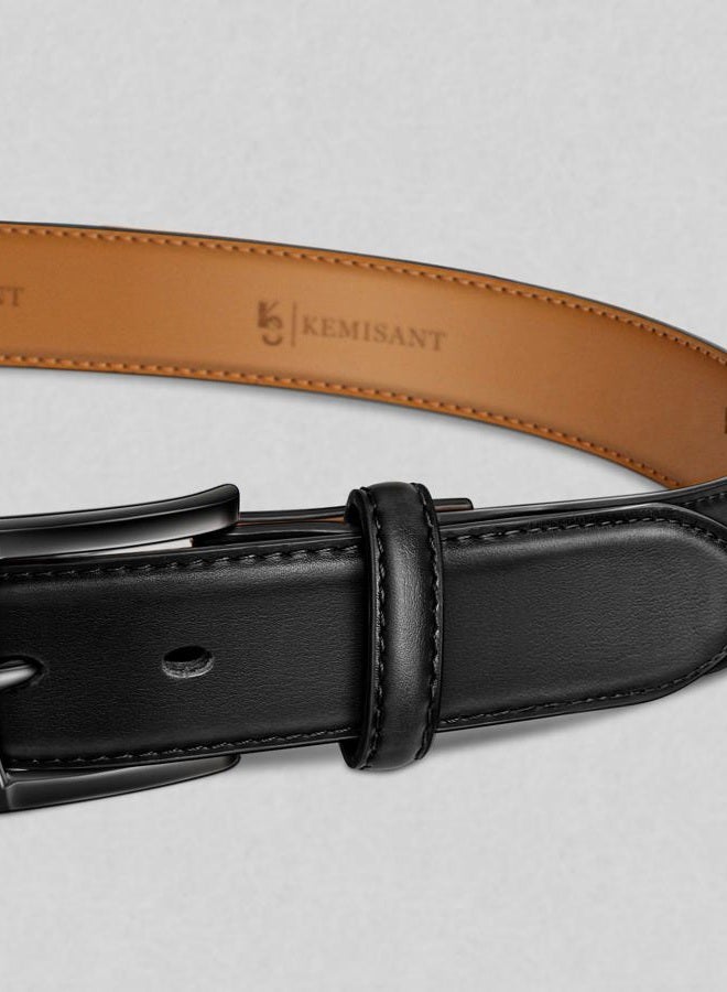 KEMISANT Men Belt 2Pack – Genuine Leather Belt for Men Dress Casual Golf Jeans 1 3/8" (Black/Coffee,38"-40" Waist Adjustable) - Image 2