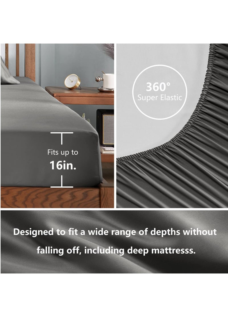 كابتن تيك 4 Pack Cooling Bed Sheets Set for Night Sweats, 100% Rayon from Bamboo Sheets, Queen Size Luxury Silky Feel Hotel Bedding Queen Size, Dark Grey - Image 5