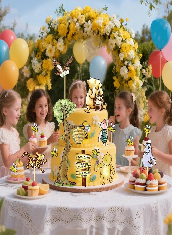 MEMOVAN Winnie Bear Cake Topper Winnie Baby Shower Cake Decorations Pooh Bear Toppers Classic Pooh Cupcake Toppers for Oh Baby Bee Theme Shower Birthday Party - Image 4