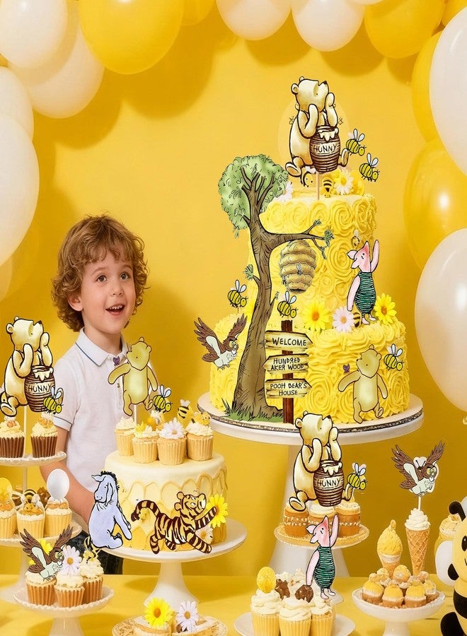 MEMOVAN Winnie Bear Cake Topper Winnie Baby Shower Cake Decorations Pooh Bear Toppers Classic Pooh Cupcake Toppers for Oh Baby Bee Theme Shower Birthday Party - Image 3