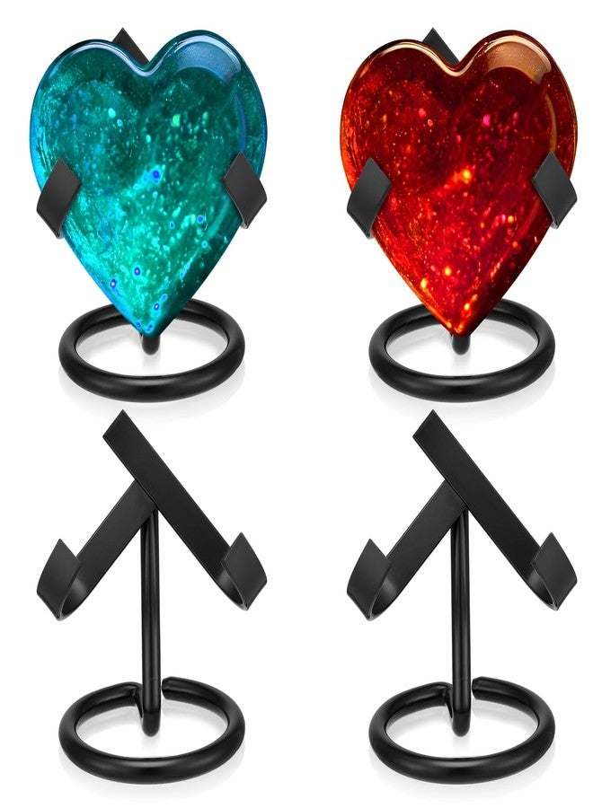 Shimeyao 4 Pcs Metal Crystal Heart Stone Stand Crystal Ball Holder Rock Display Stand Mineral Specimen Display Easel Holder for Gemstones Fossils Agate Slabs Plates (Black,2 x 2.36 x 2.56 Inch) - Image 1