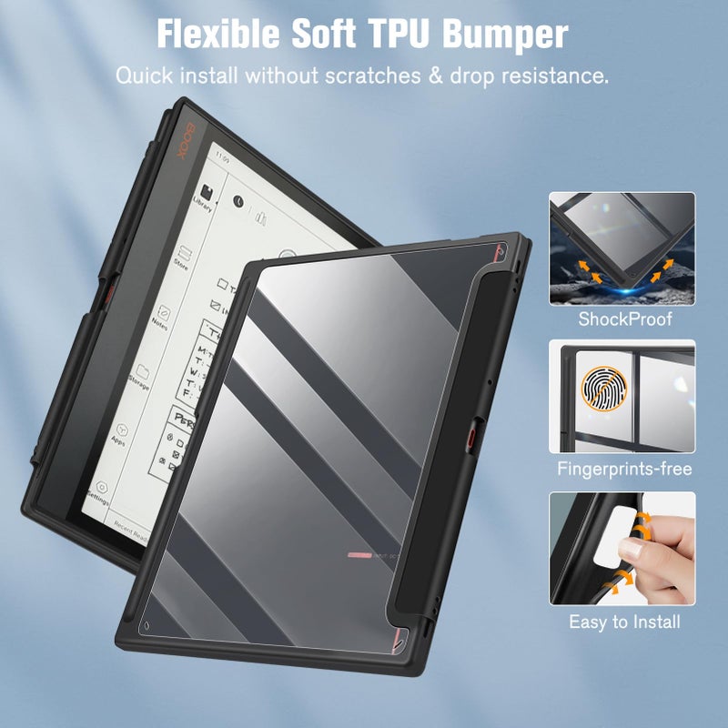 Fintie Case for 10.3" Boox Note Air4 C 2024/ Air3 C / Air3 B/W 2023 ePaper - Hybrid Slim Clear Cover Transparent Back Shell with Auto Sleep/Wake, Built-in Pencil Holder, Black - Image 4