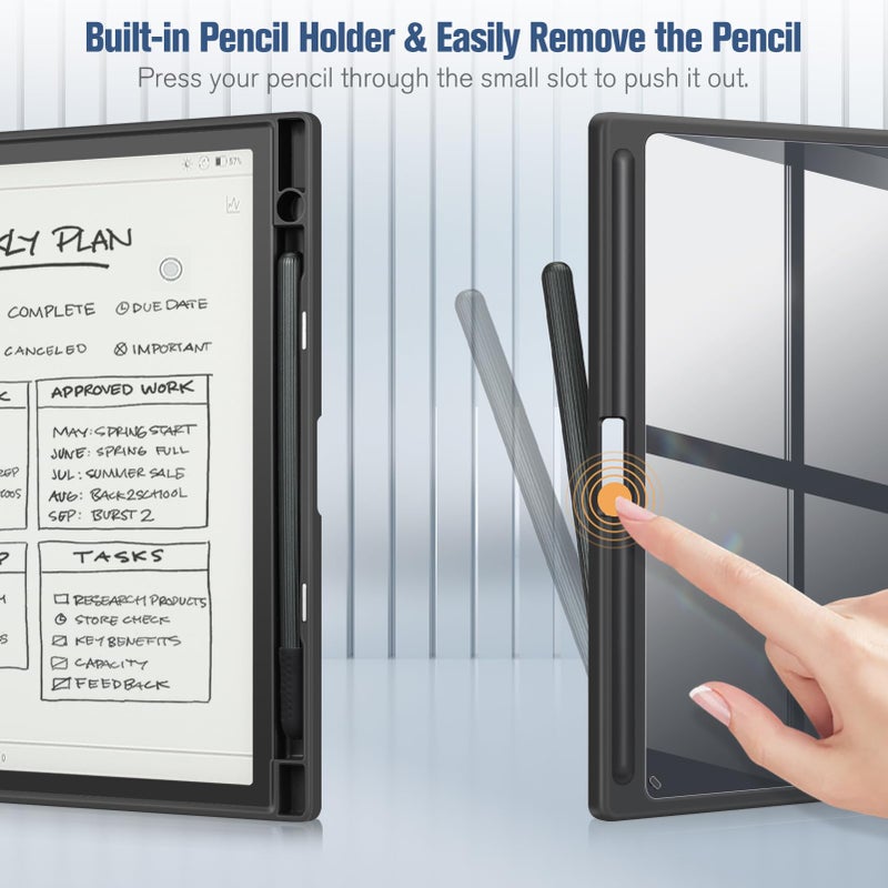 Fintie Case for 10.3" Boox Note Air4 C 2024/ Air3 C / Air3 B/W 2023 ePaper - Hybrid Slim Clear Cover Transparent Back Shell with Auto Sleep/Wake, Built-in Pencil Holder, Black - Image 3