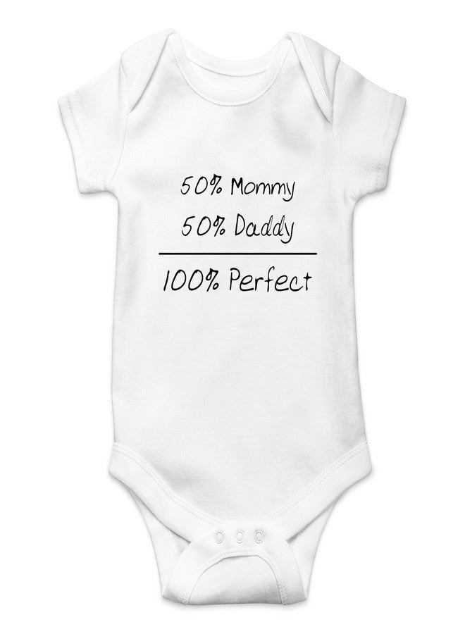 Crazy Bros Tees 50% Mommy, 50% Daddy, 100% Baby Bodysuit Funny Cute Boy Girl Infant Outfit Adorable Romper (Newborn, White) - Image 1