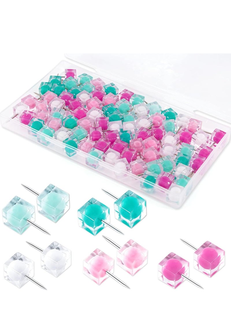 Excefore Push Pins for Cork Board, 80PCS Clear Decorative with Case, Cute Thumb Tacks and Bulletin Office Decor Women, Cubicle Desk Accessories (White Pink Green)  - Image 1